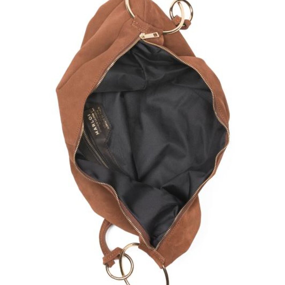 NWT Marlon Rosita Hobo Bag Gold Rings Suede Leather Made in Italy Golden Brown - Picture 8 of 10